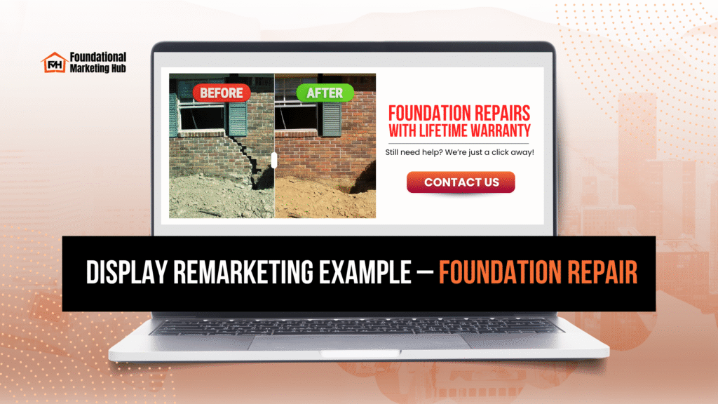 Display remarketing ad example for foundation repair marketing by Foundational Marketing Hub showing before and after foundation repair results.