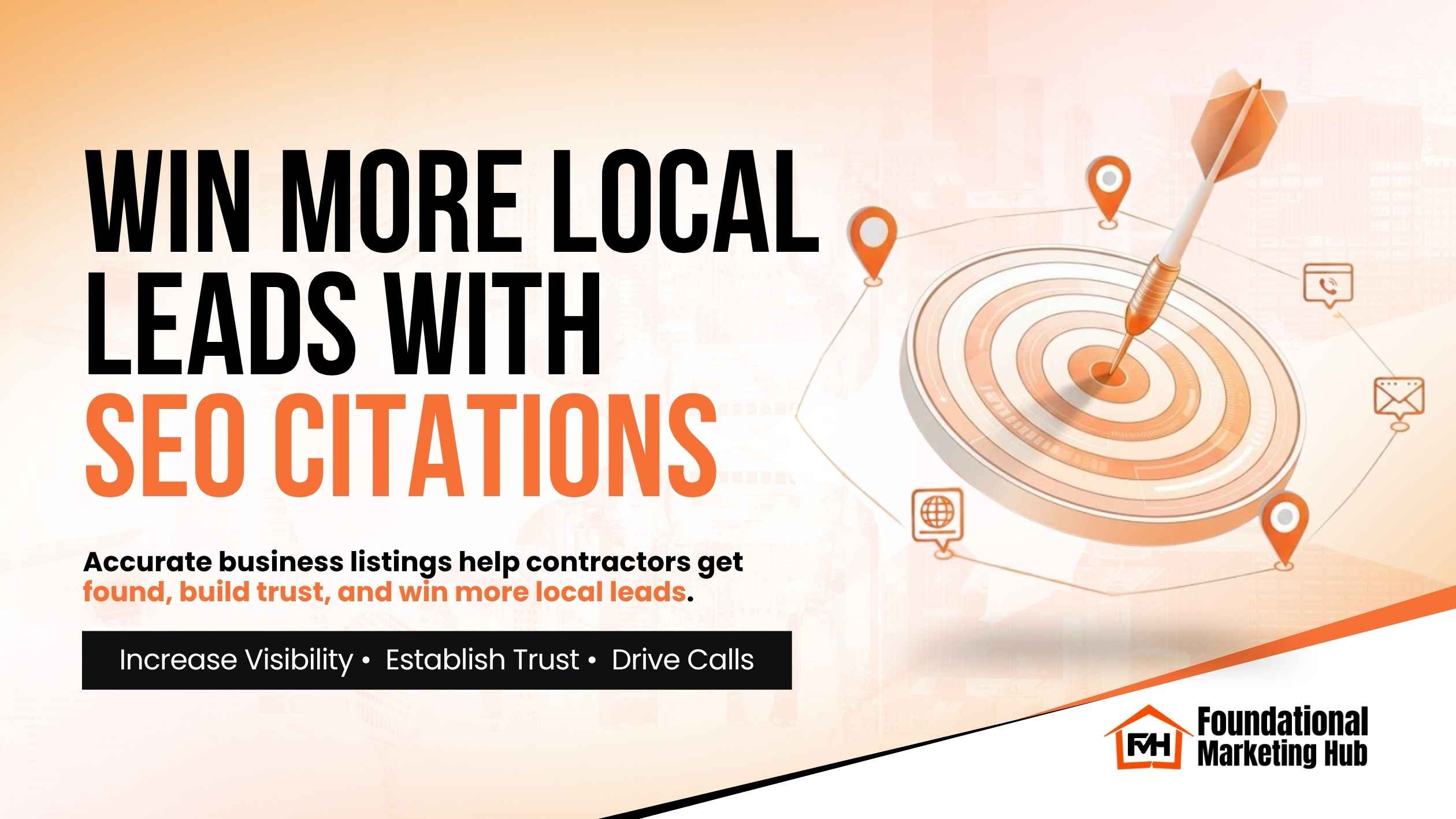 Featured image for Local SEO Citations for Foundation Repair Companies, showing a target graphic and text about winning more local leads with SEO citations.